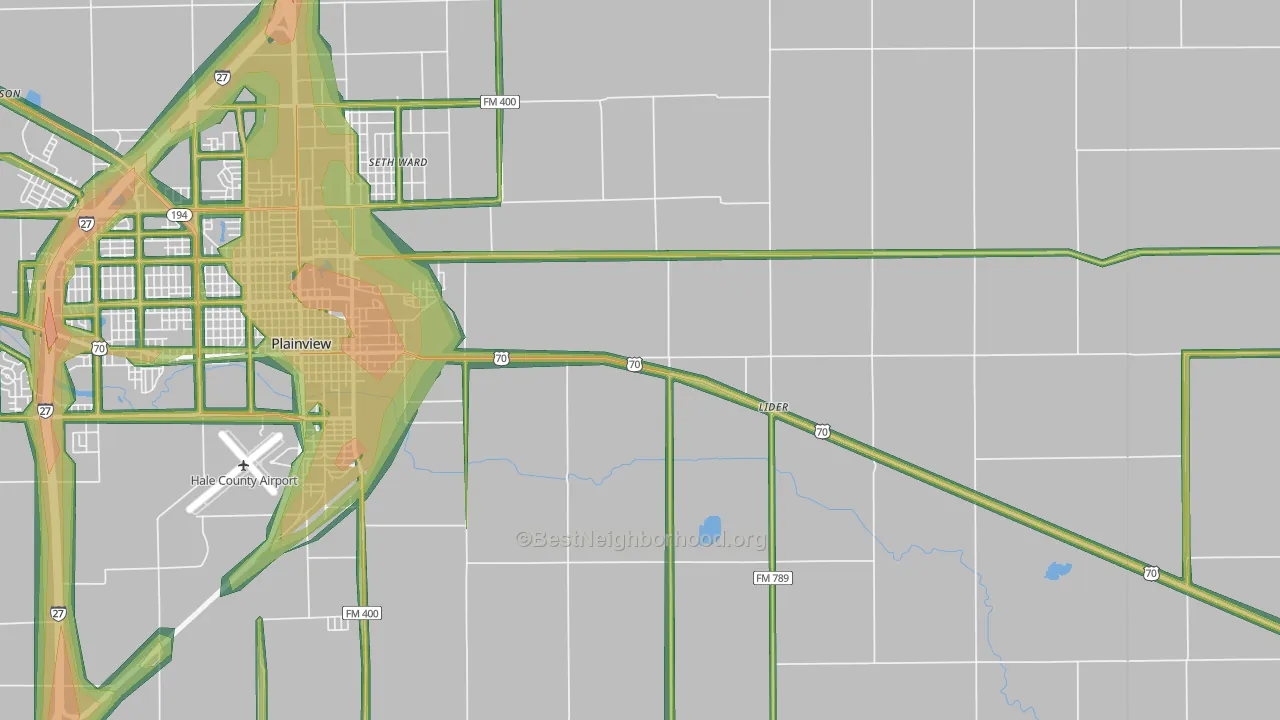 Seth Ward, TX Map of Noise Levels in Seth Ward