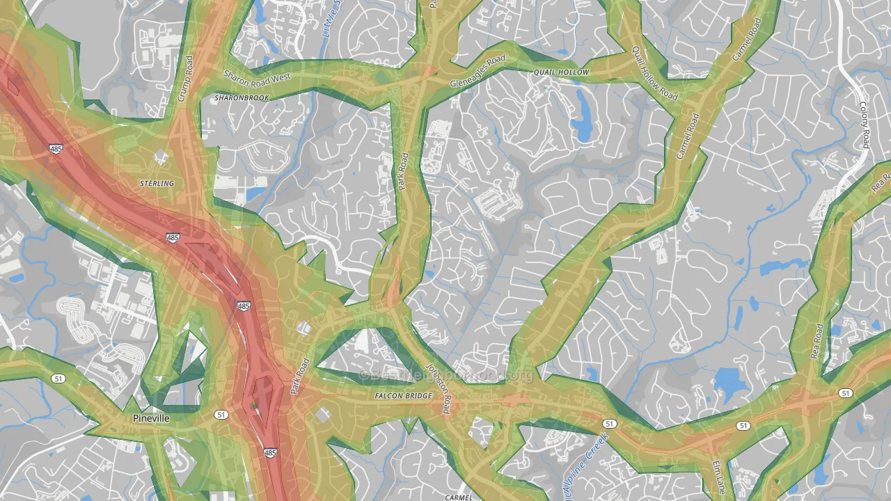 Seven Eagles, Charlotte, NC Map of Noise Levels in Seven Eagles