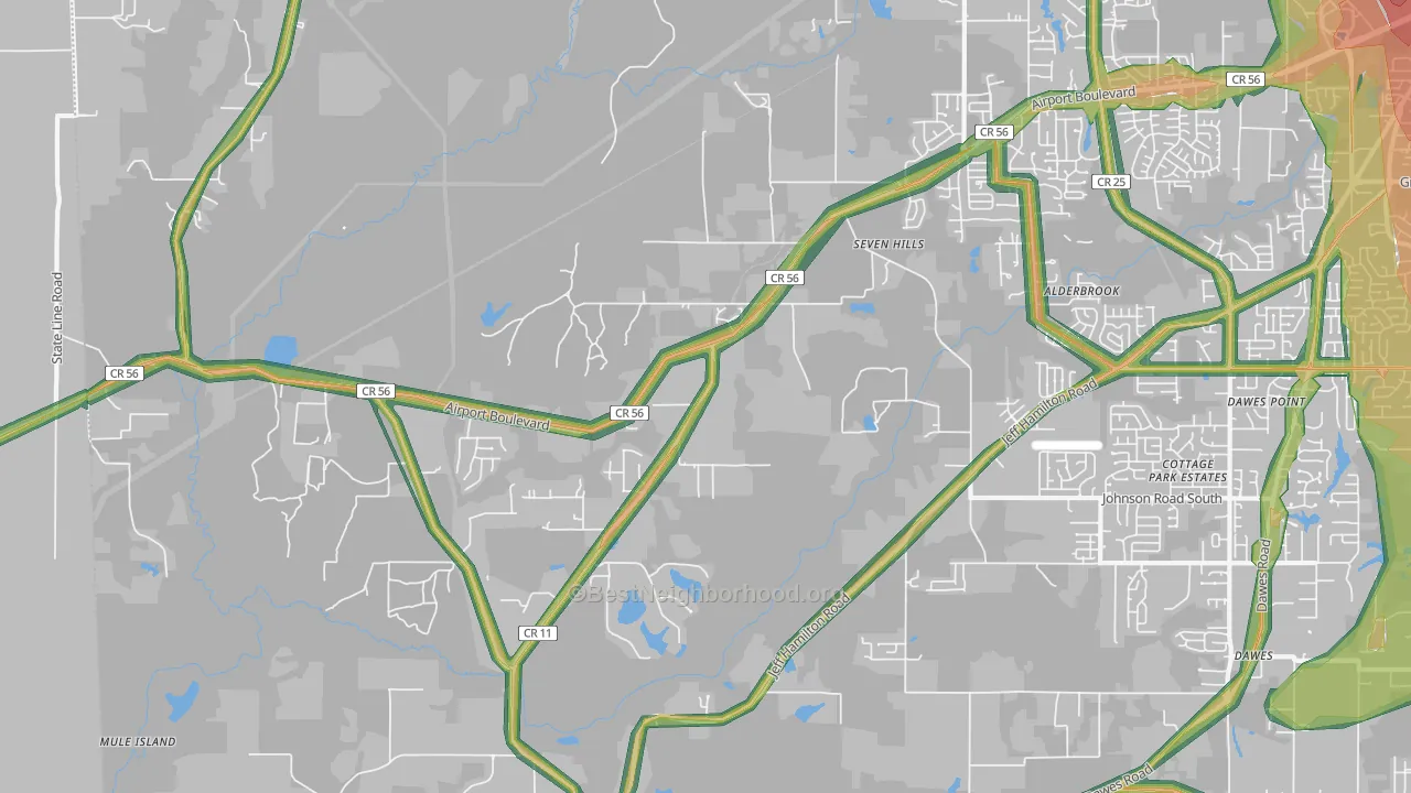 Seven Hills, AL Map of Noise Levels in Seven Hills