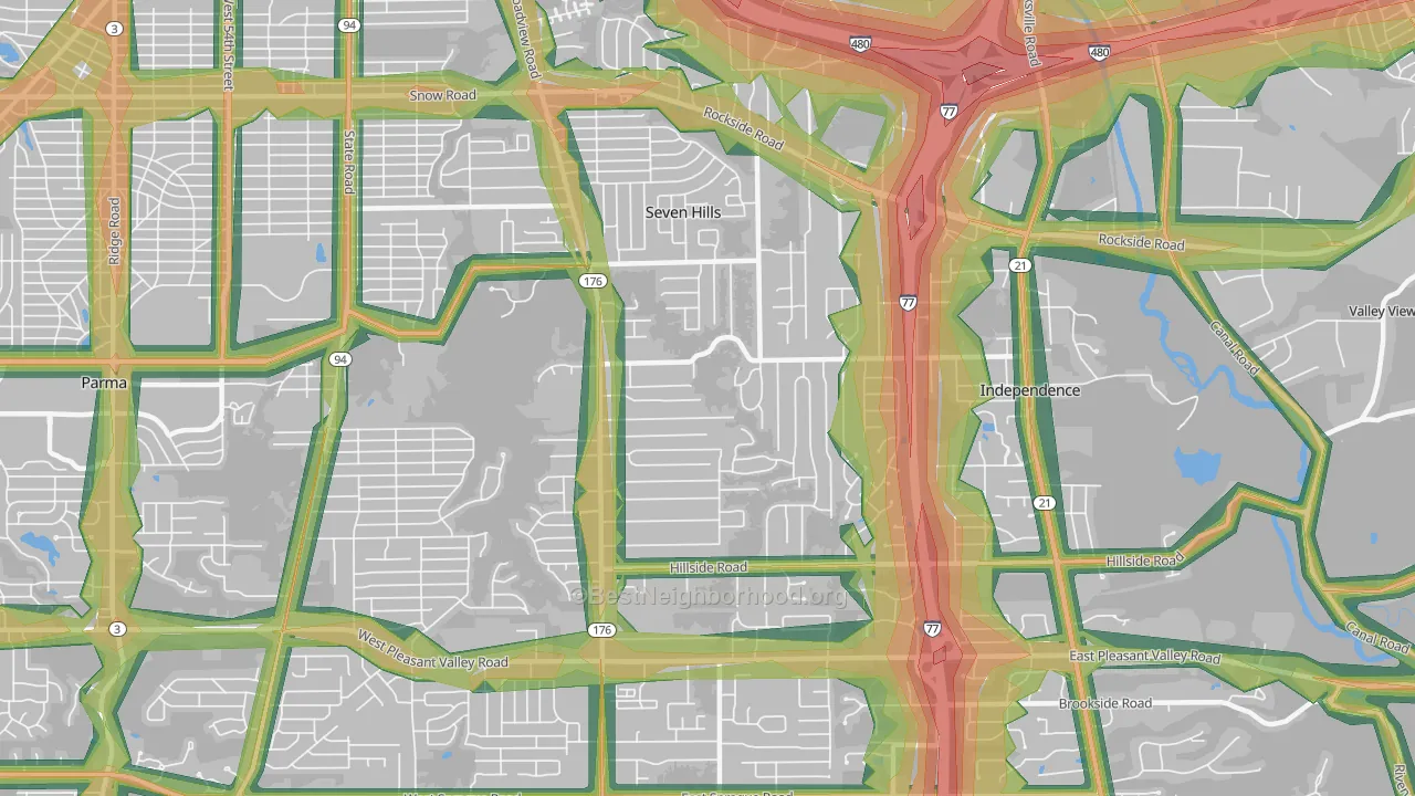 Seven Hills, OH Map of Noise Levels in Seven Hills