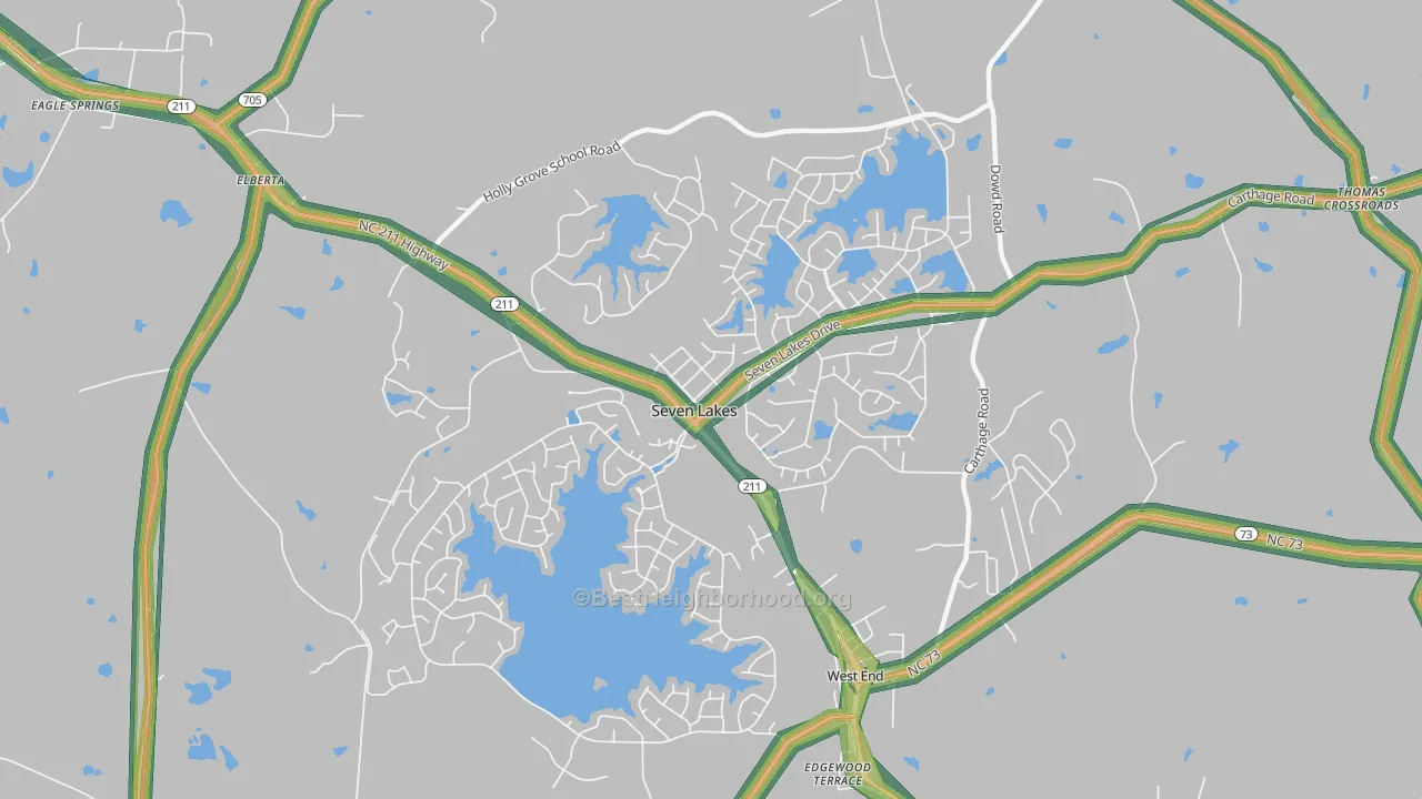 Seven Lakes, NC Map of Noise Levels in Seven Lakes