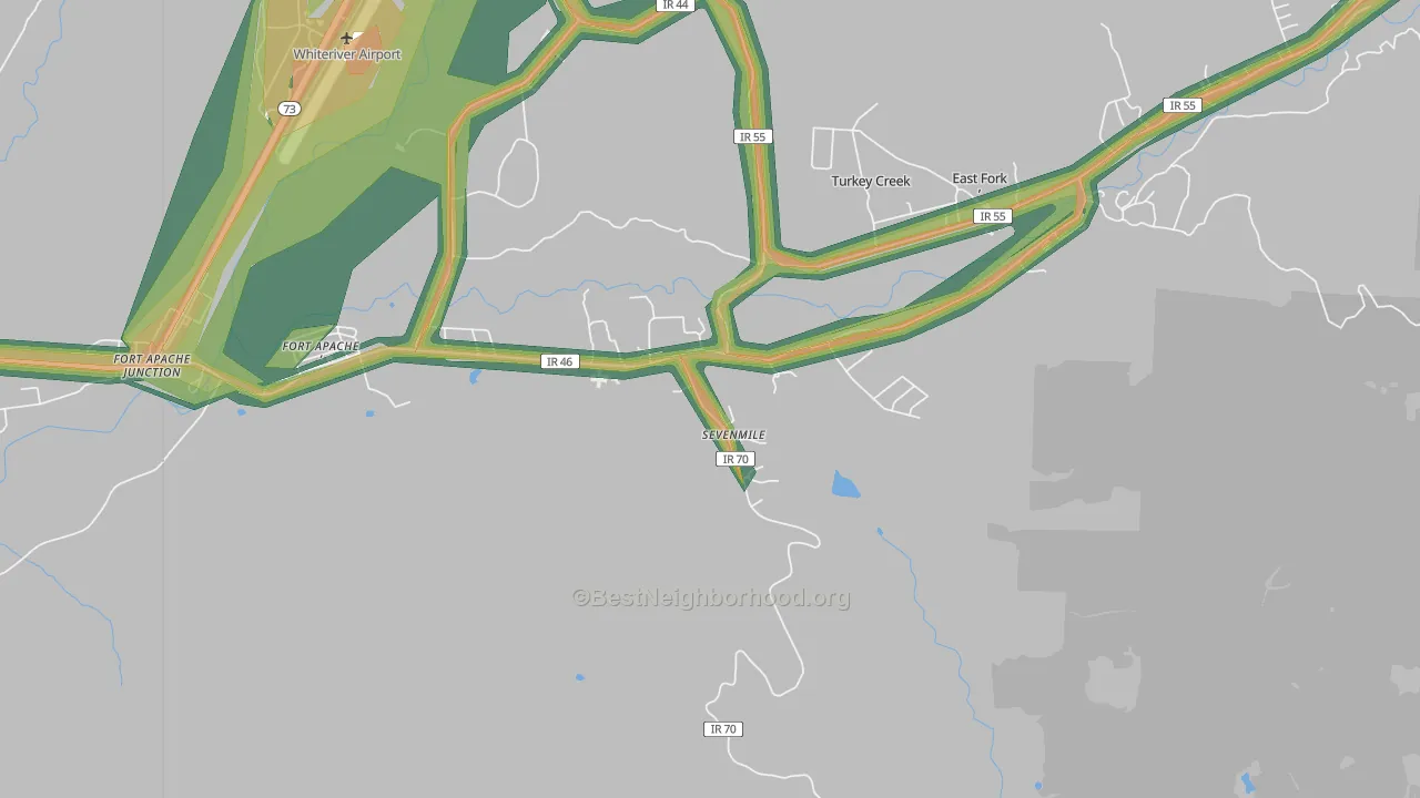 Seven Mile, AZ Map of Noise Levels in Seven Mile