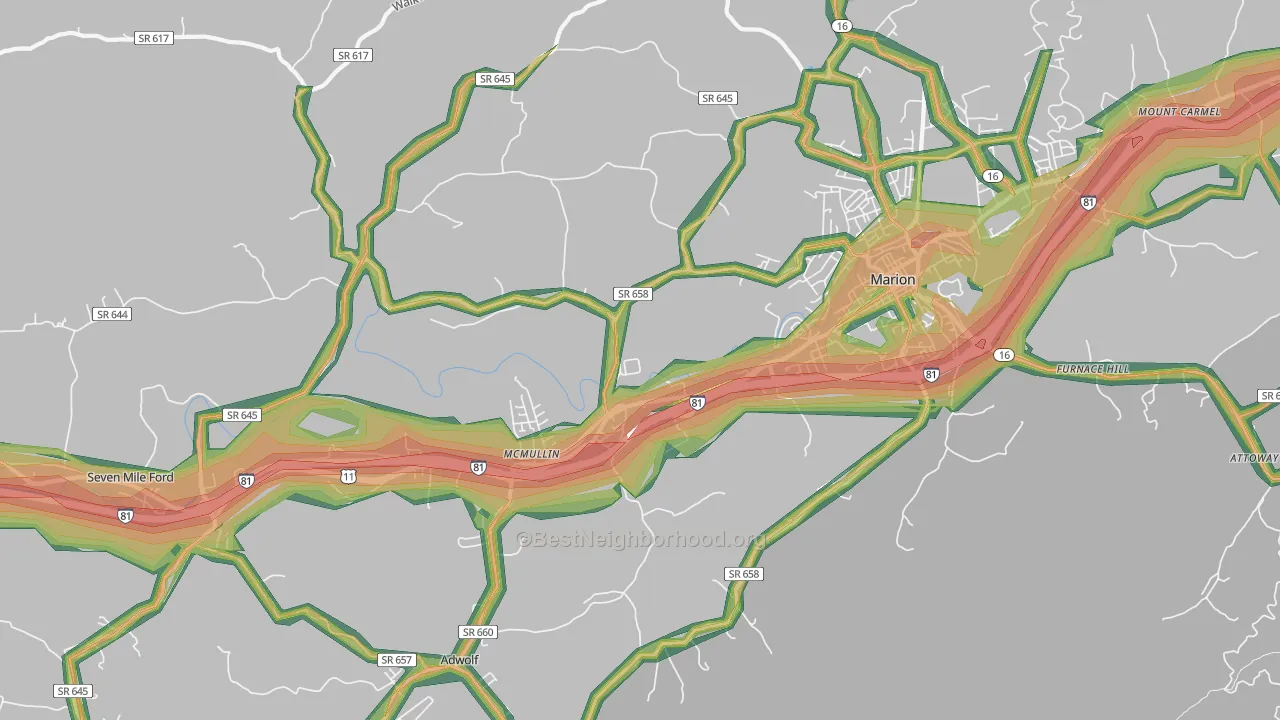 Seven Mile Ford, VA Map of Noise Levels in Seven Mile Ford