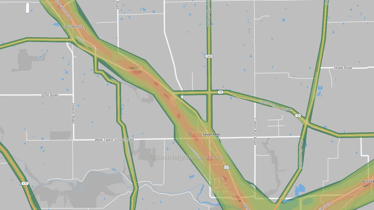Seven Mile, OH Map of Noise Levels in Seven Mile