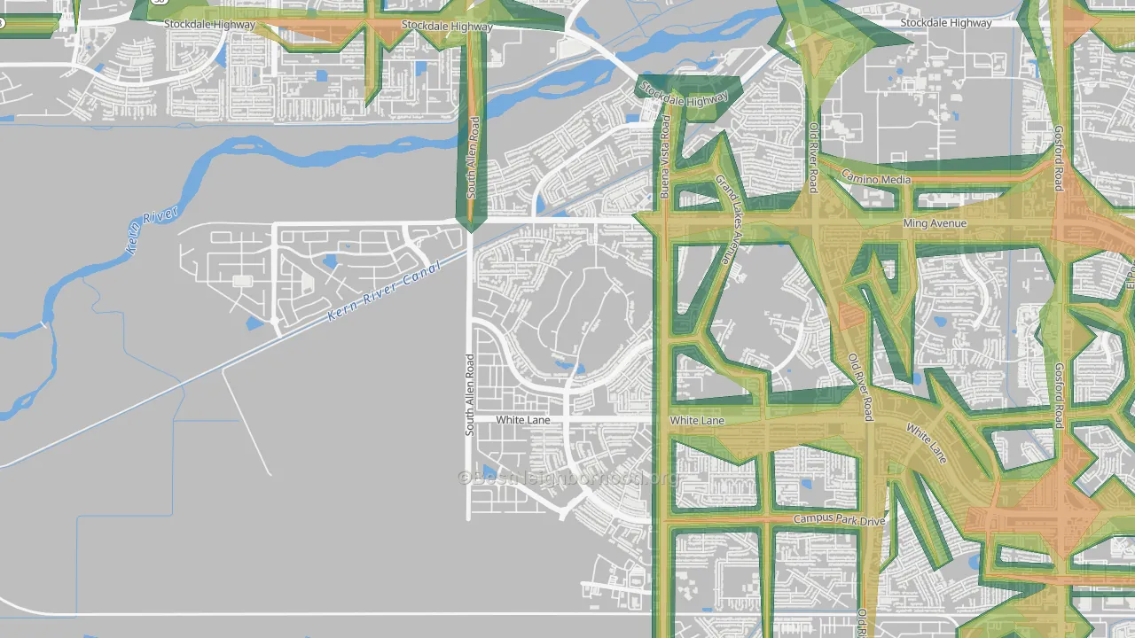 Seven Oaks at Grand Island, Bakersfield, CA Map of Noise Levels in Seven Oaks at Grand Island