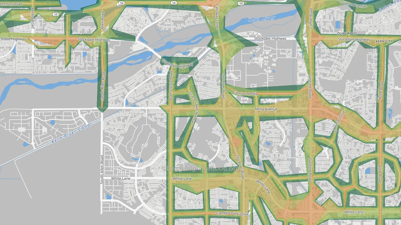 Seven Oaks, Bakersfield, CA Map of Noise Levels in Seven Oaks
