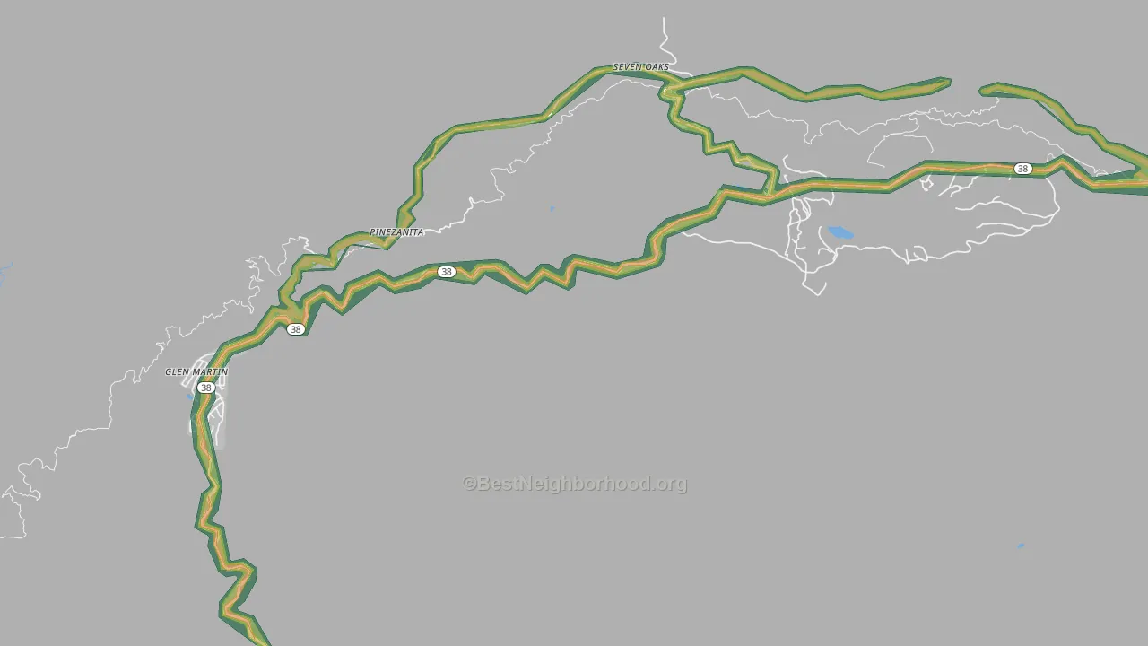 Seven Oaks, CA Map of Noise Levels in Seven Oaks