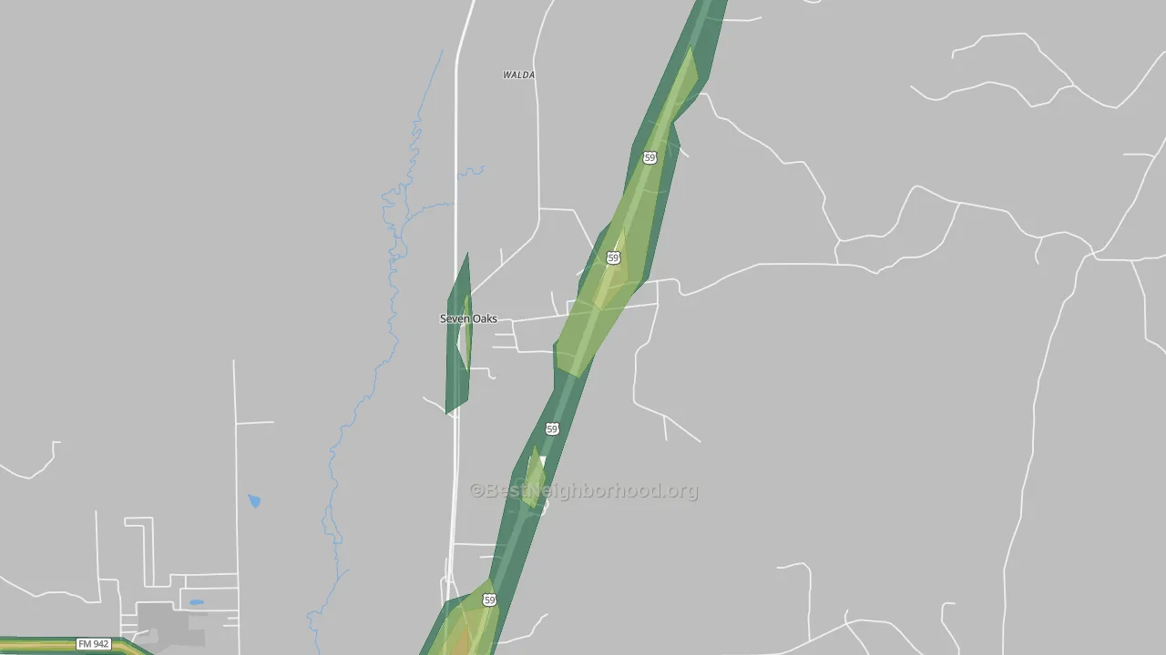 Seven Oaks, TX Map of Noise Levels in Seven Oaks