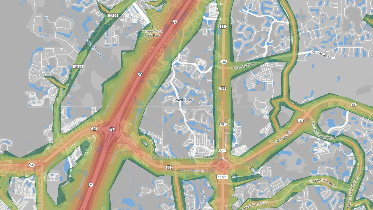 Seven Oaks, Wesley Chapel, FL Map of Noise Levels in Seven Oaks