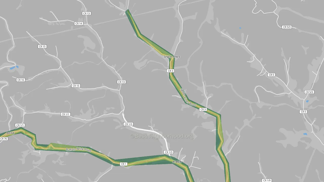 Seven Pines, WV Map of Noise Levels in Seven Pines