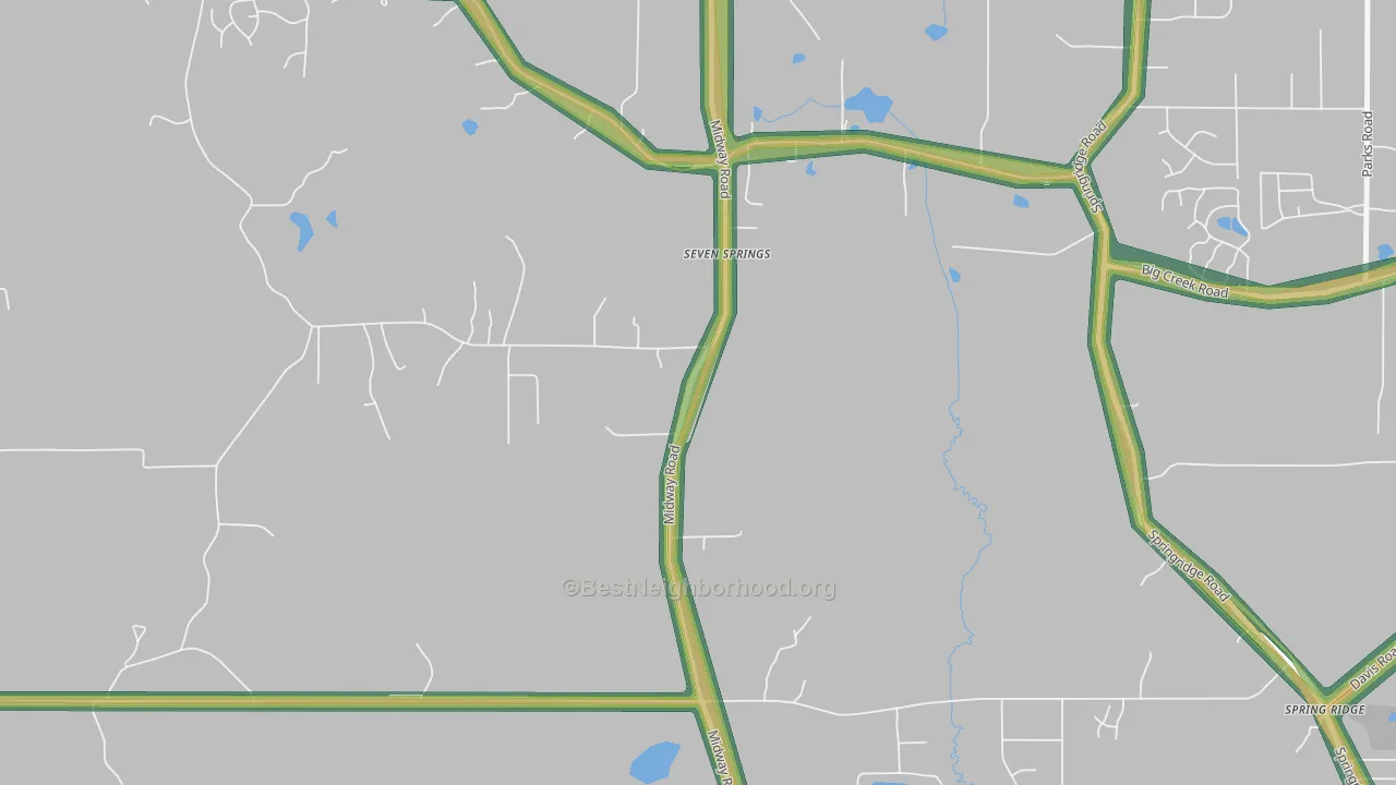Seven Springs, MS Map of Noise Levels in Seven Springs