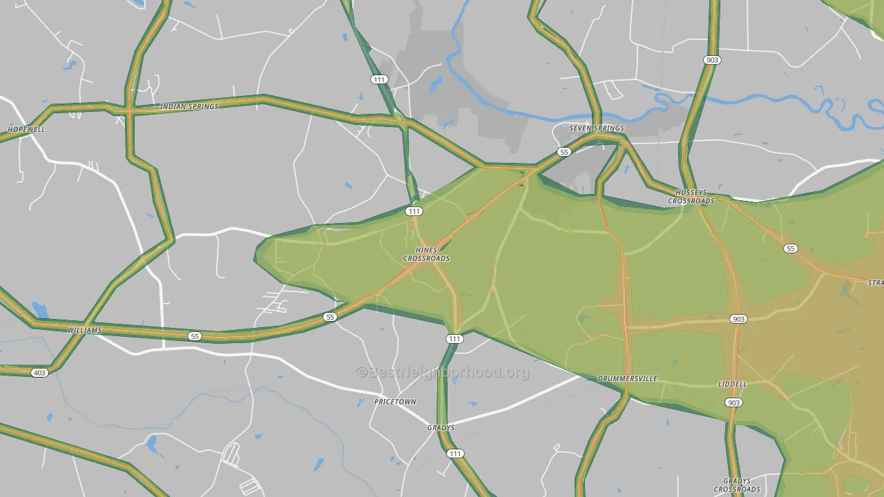 Seven Springs, NC Map of Noise Levels in Seven Springs