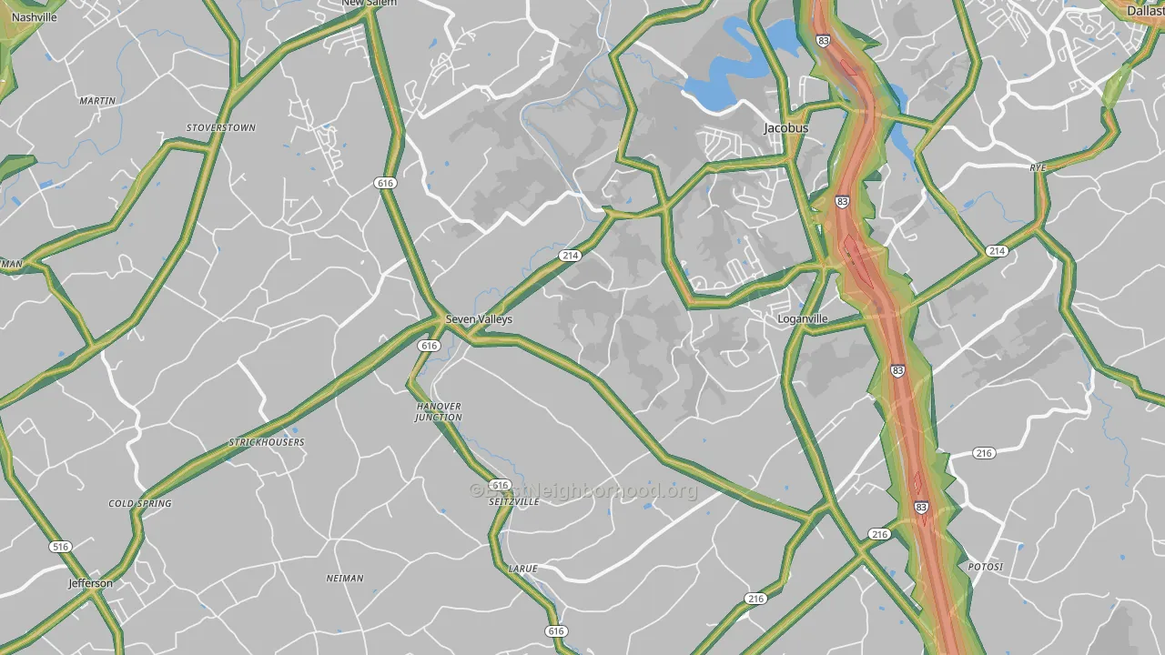 Seven Valleys, PA Map of Noise Levels in Seven Valleys