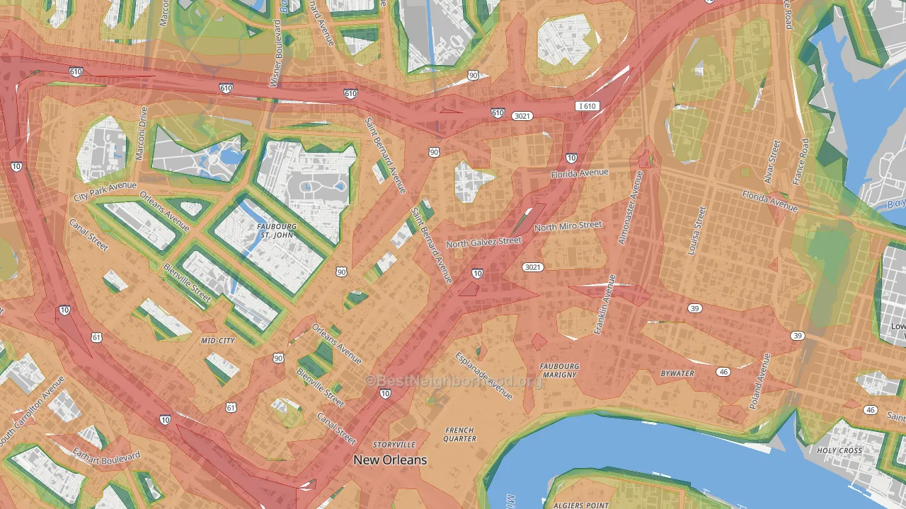 Seventh Ward, New Orleans, LA Map of Noise Levels in Seventh Ward