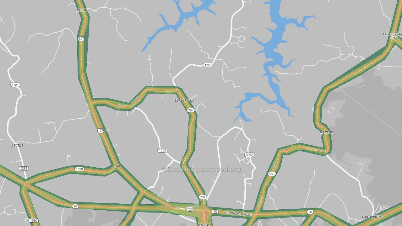 Seventy Six, KY Map of Noise Levels in Seventy Six