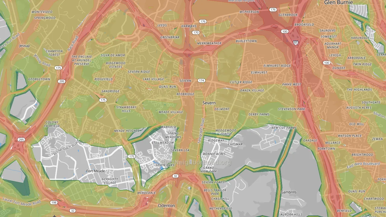 Severn, MD Map of Noise Levels in Severn
