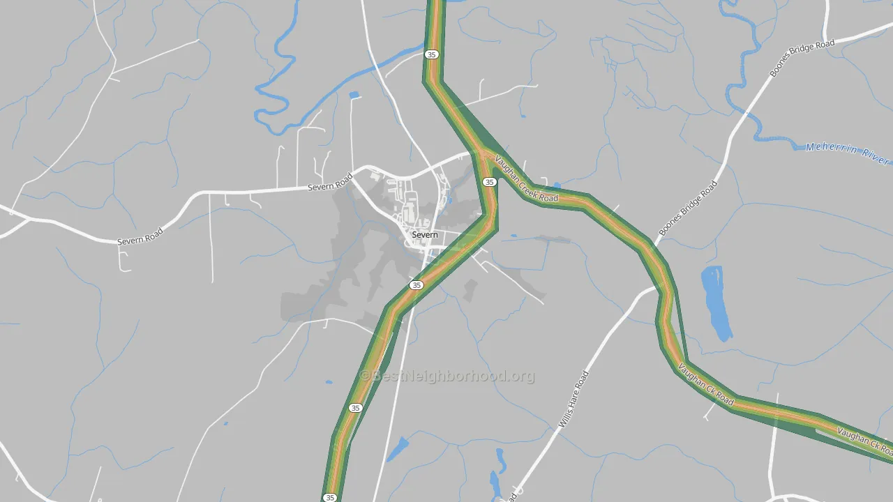 Severn, NC Map of Noise Levels in Severn
