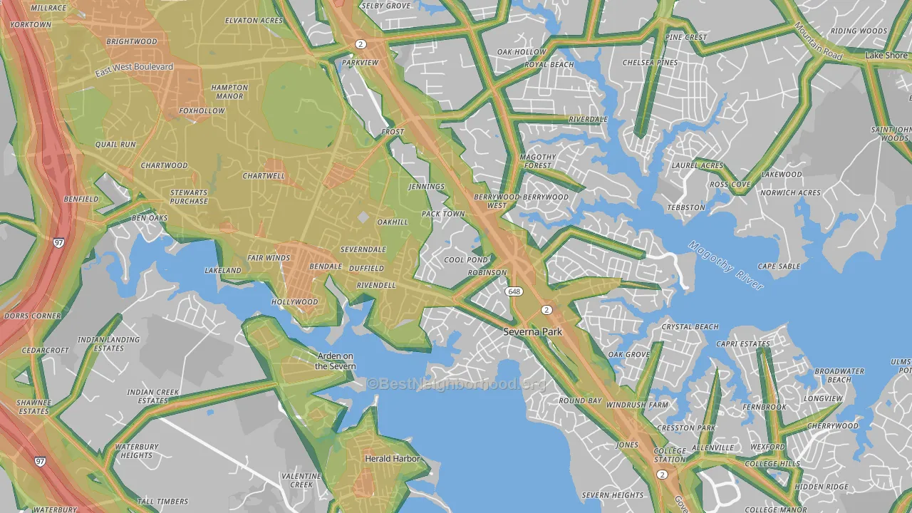 Severna Park, MD Map of Noise Levels in Severna Park