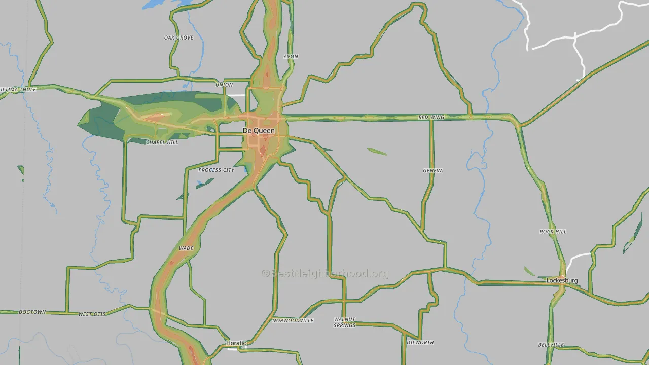 Sevier County, AR Map of Noise Levels in Sevier County