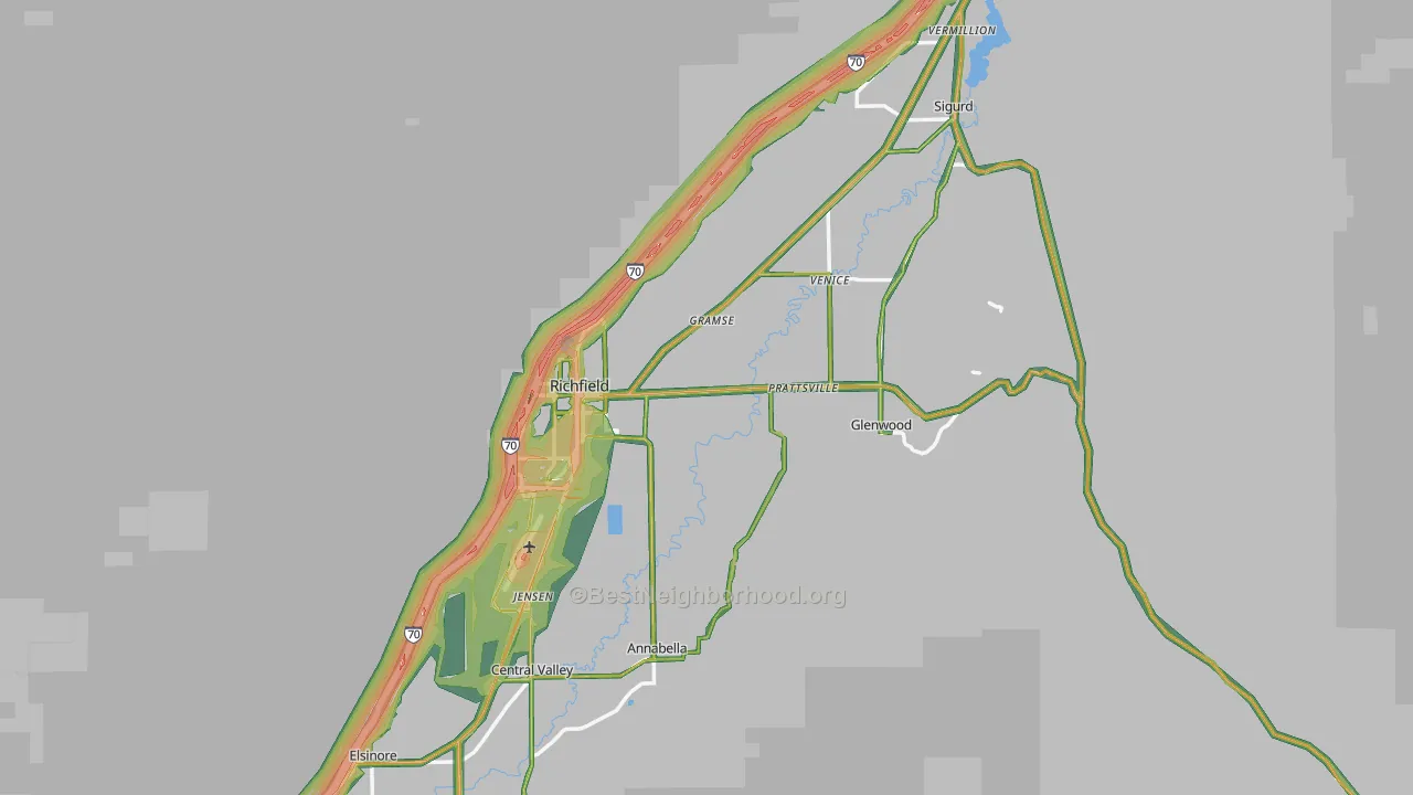 Sevier County, UT Map of Noise Levels in Sevier County