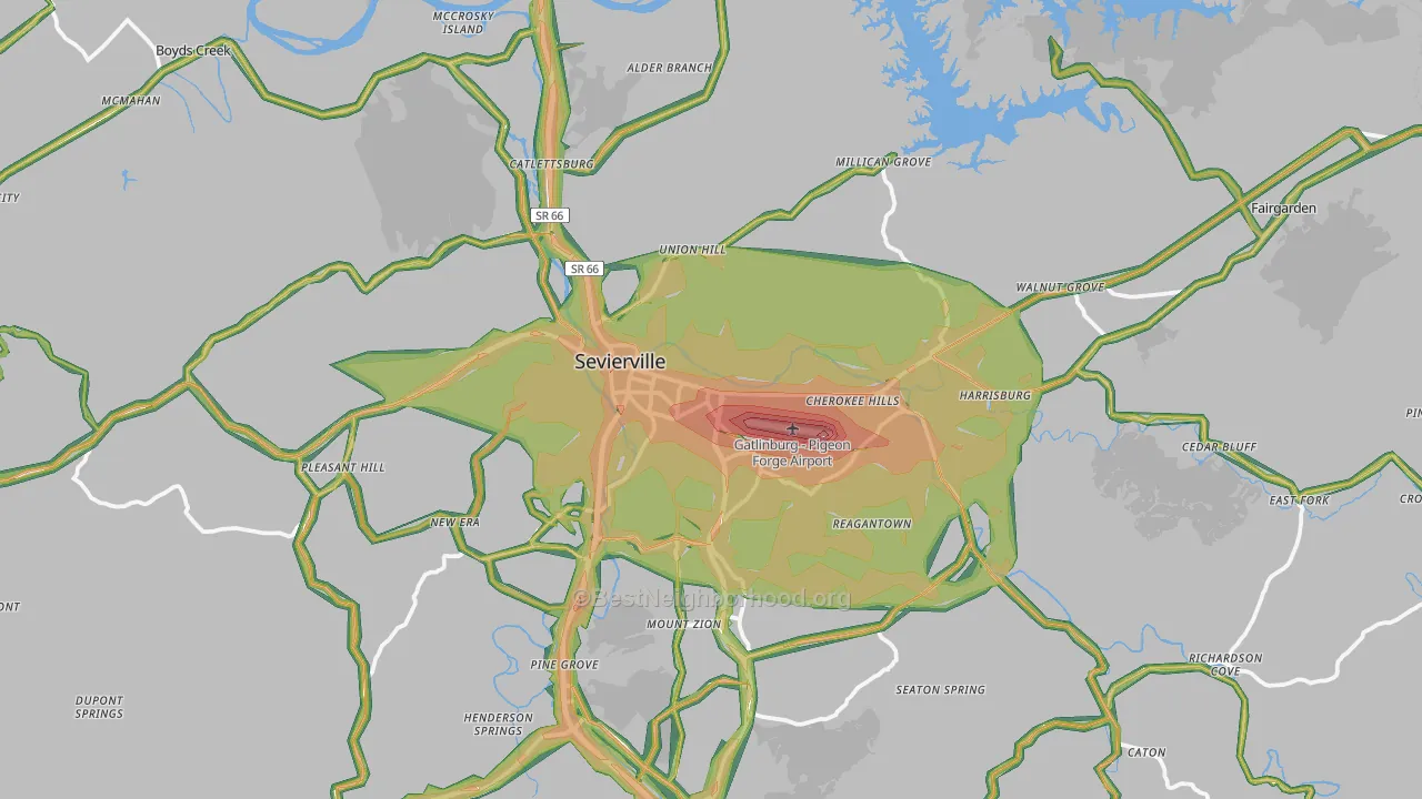 Sevierville, TN Map of Noise Levels in Sevierville