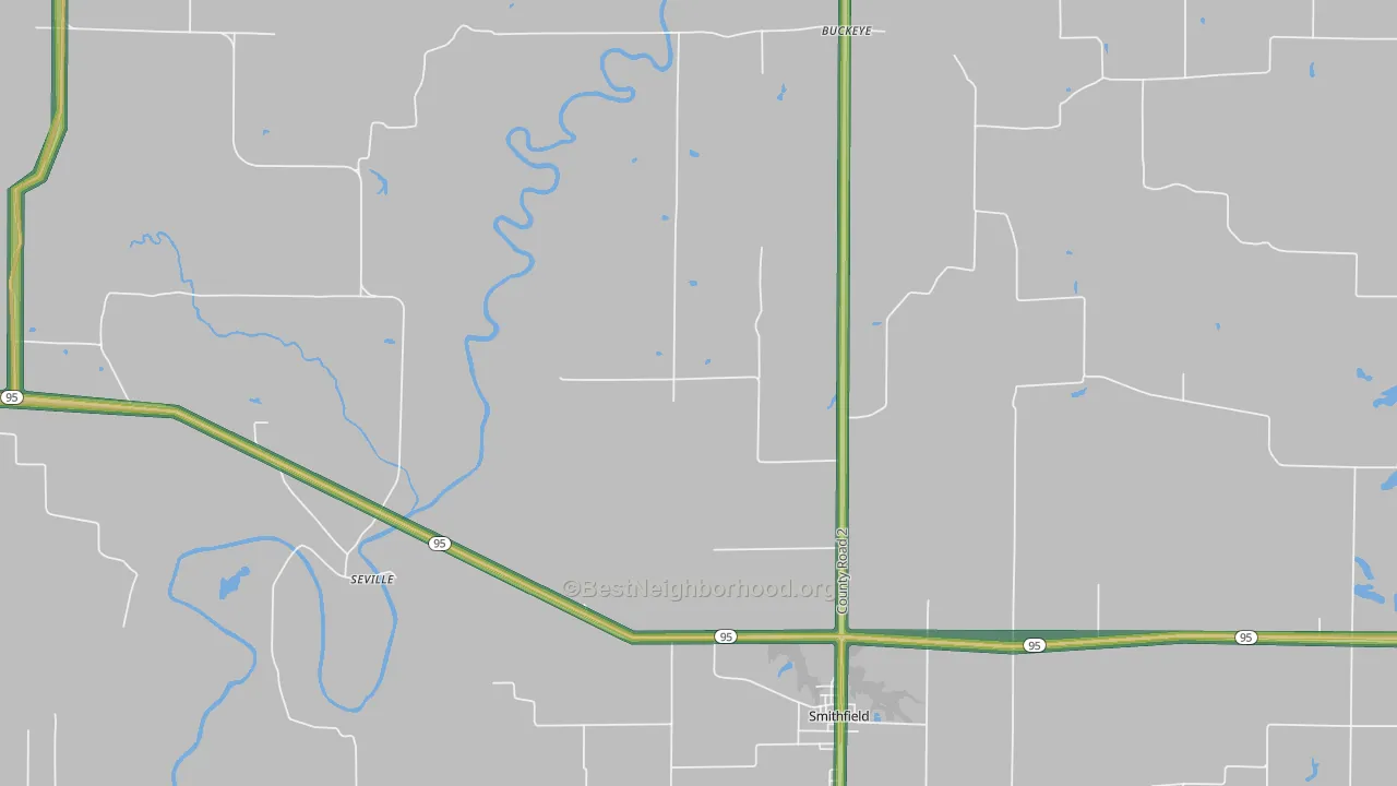 Seville, IL Map of Noise Levels in Seville