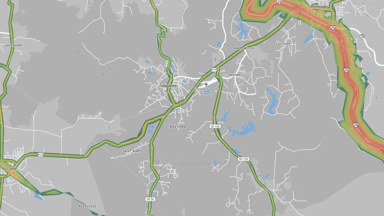 Sewanee, TN Map of Noise Levels in Sewanee