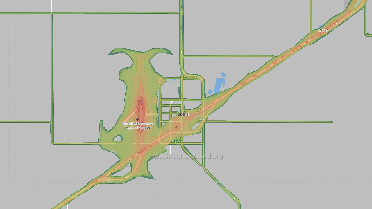 Seward County, KS Map of Noise Levels in Seward County