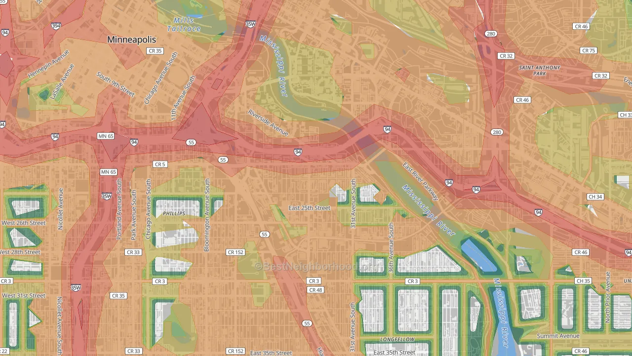 Seward, Minneapolis, MN Map of Noise Levels in Seward