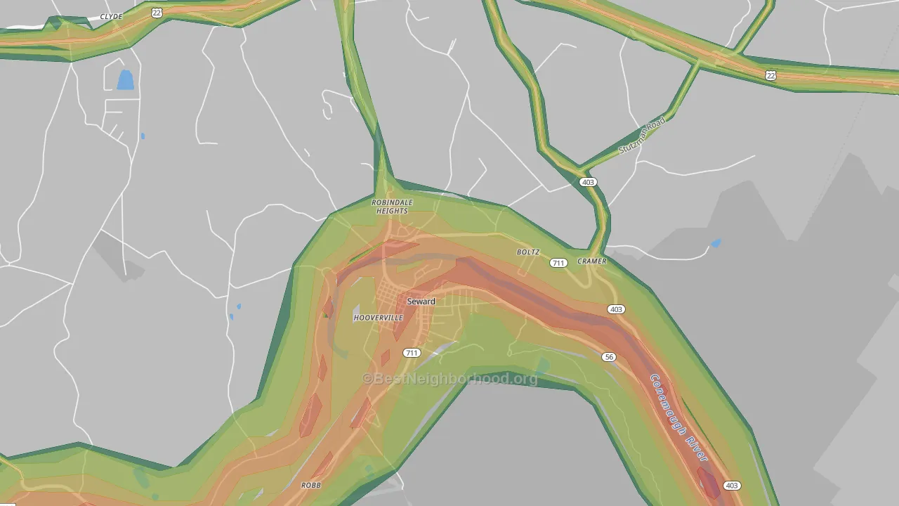 Seward, PA Map of Noise Levels in Seward