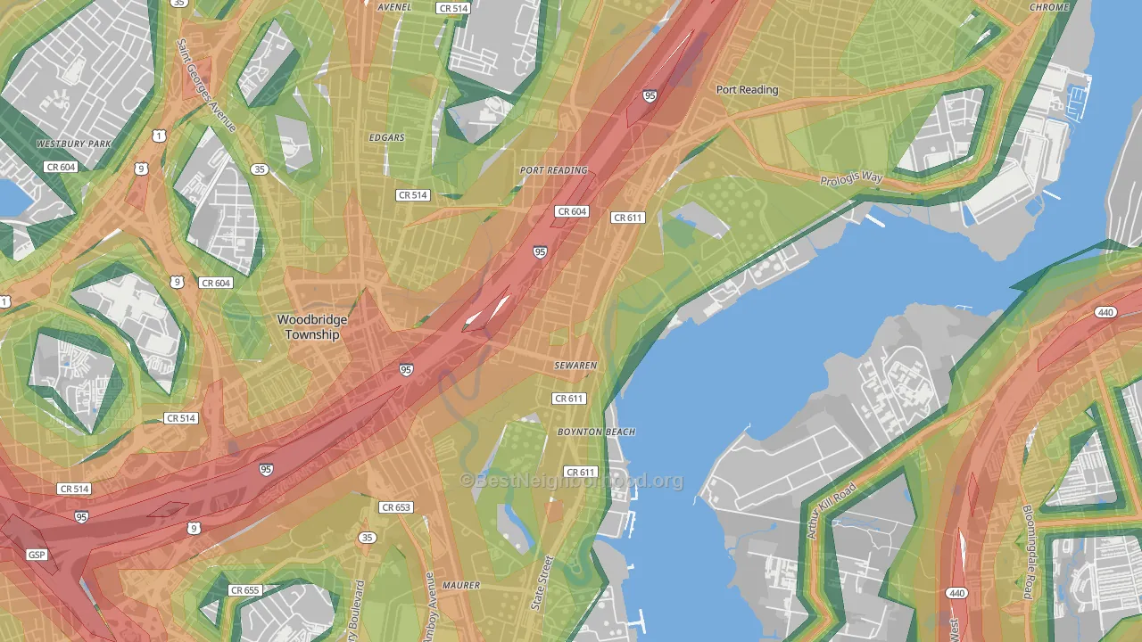 Sewaren, NJ Map of Noise Levels in Sewaren