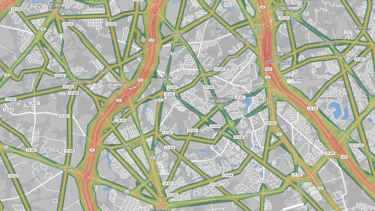 Sewell, NJ Map of Noise Levels in Sewell