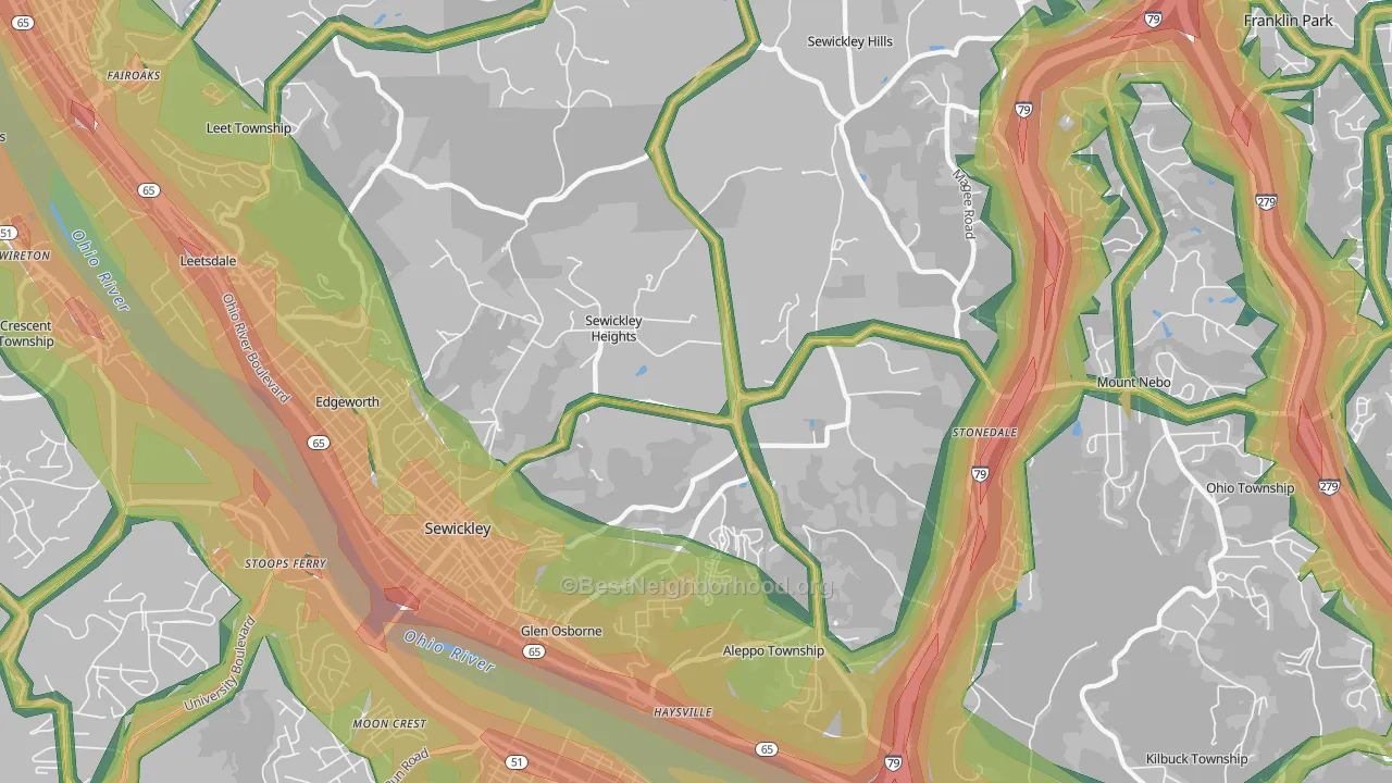 Sewickley Heights, PA Map of Noise Levels in Sewickley Heights