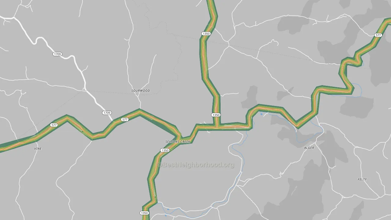 Sextons Creek, KY Map of Noise Levels in Sextons Creek