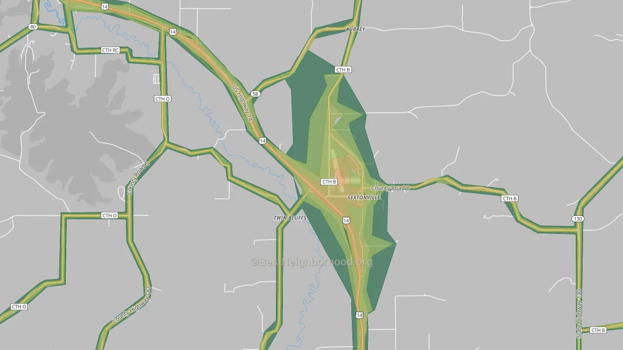 Sextonville, WI Map of Noise Levels in Sextonville