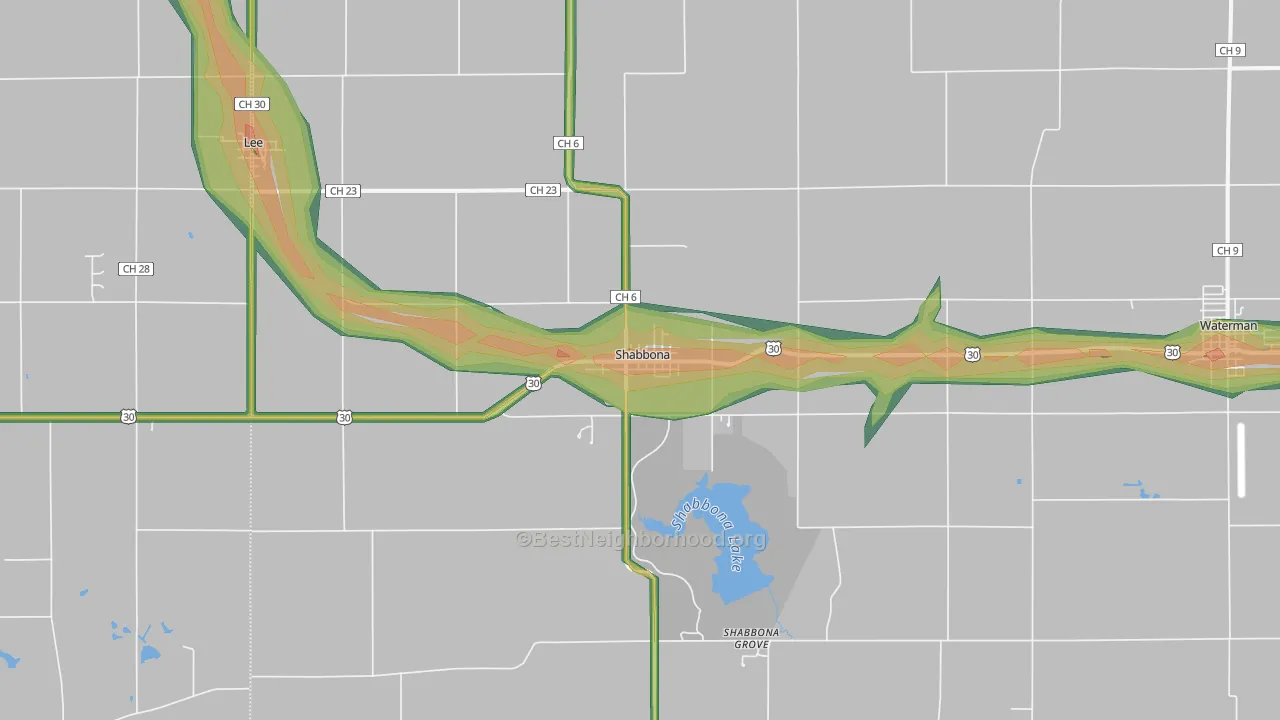 Shabbona, IL Map of Noise Levels in Shabbona