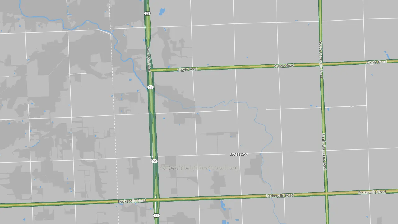 Shabbona, MI Map of Noise Levels in Shabbona