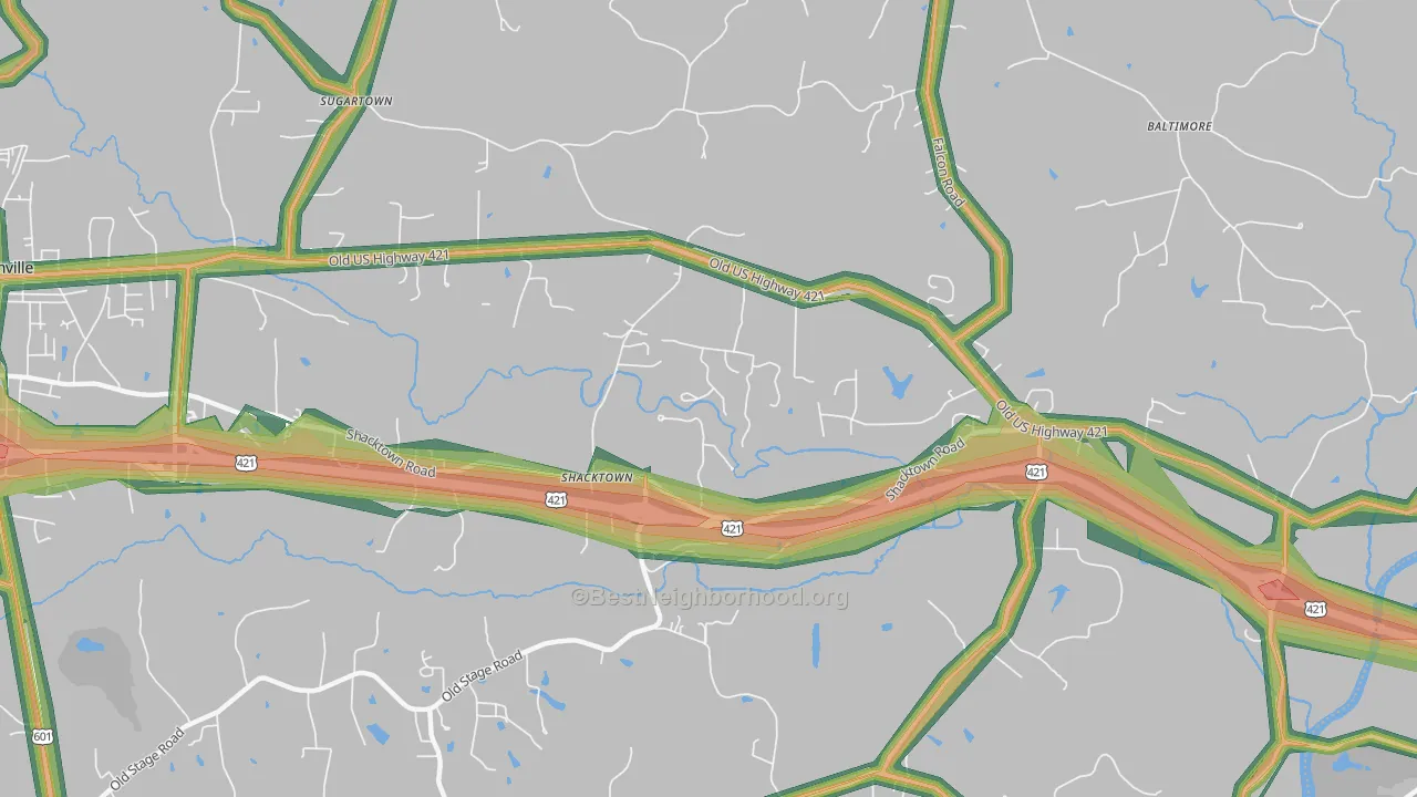 Shacktown, NC Map of Noise Levels in Shacktown