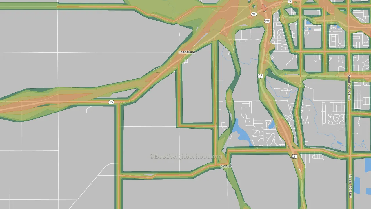 Shadeland, IN Map of Noise Levels in Shadeland