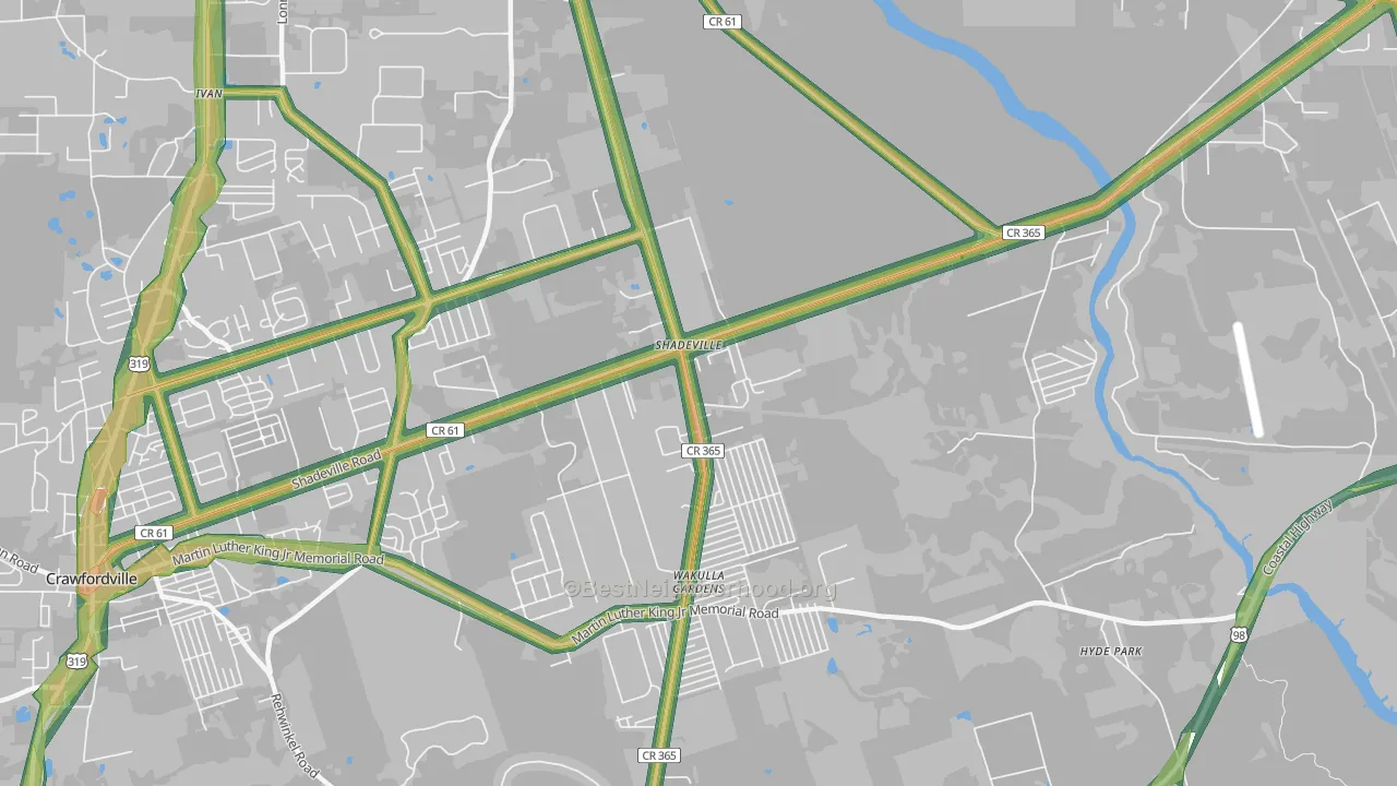 Shadeville, FL Map of Noise Levels in Shadeville