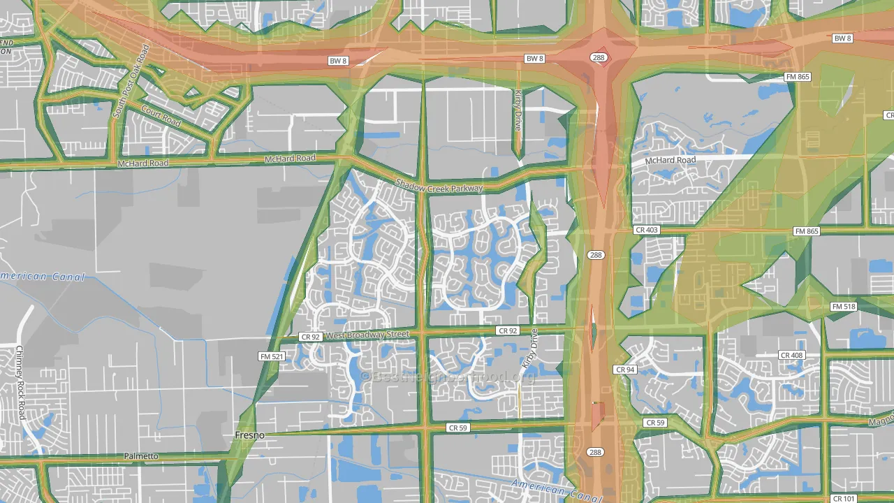 Shadow Creek Ranch, Pearland, TX Map of Noise Levels in Shadow Creek Ranch