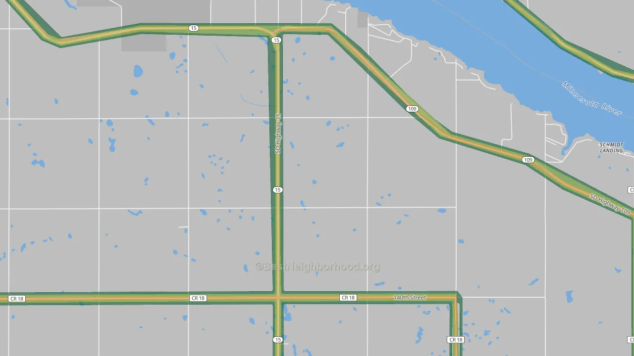 Shady Beach, SD Map of Noise Levels in Shady Beach