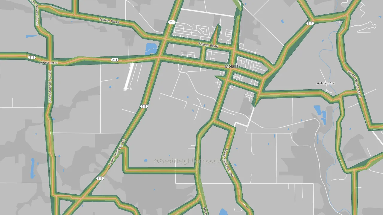 Shady Dell, OR Map of Noise Levels in Shady Dell