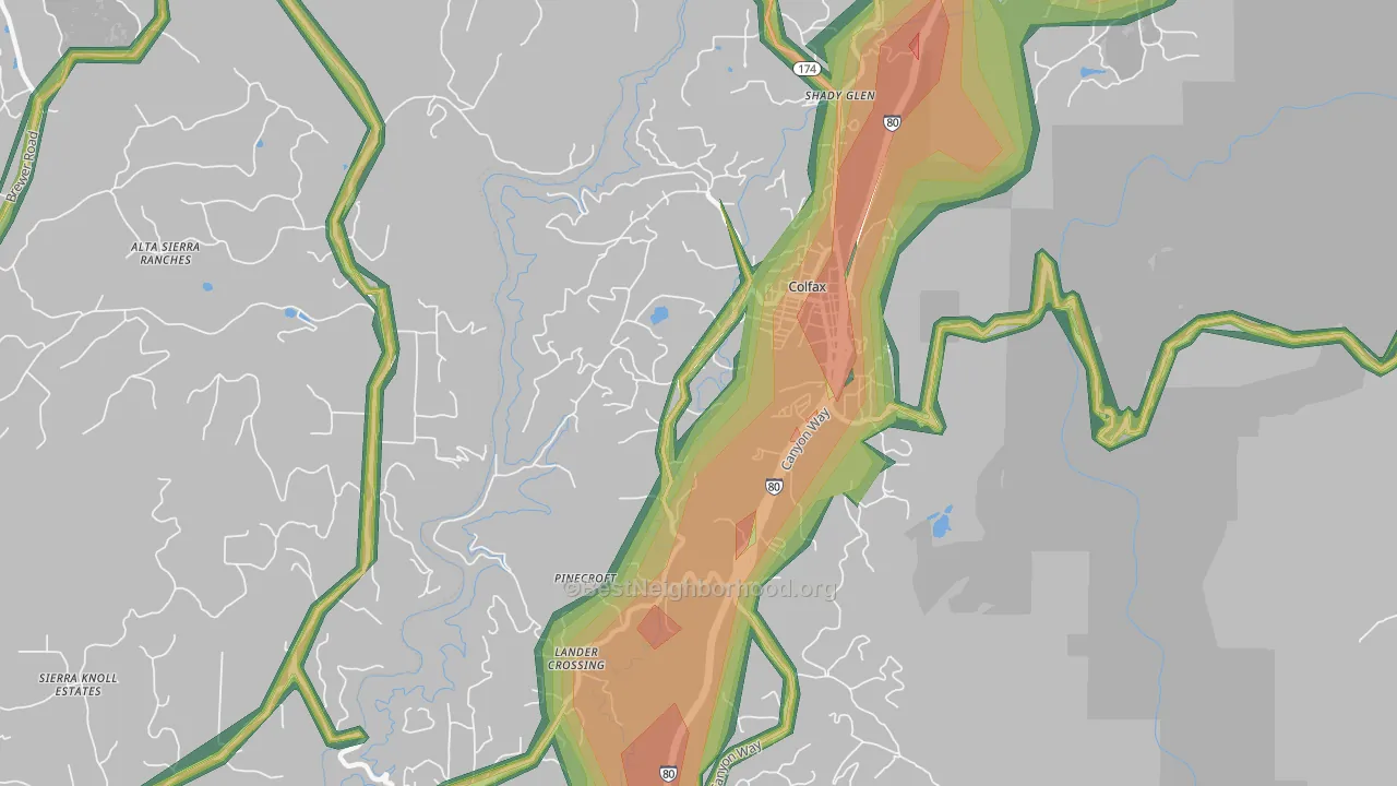 Shady Glen, CA Map of Noise Levels in Shady Glen