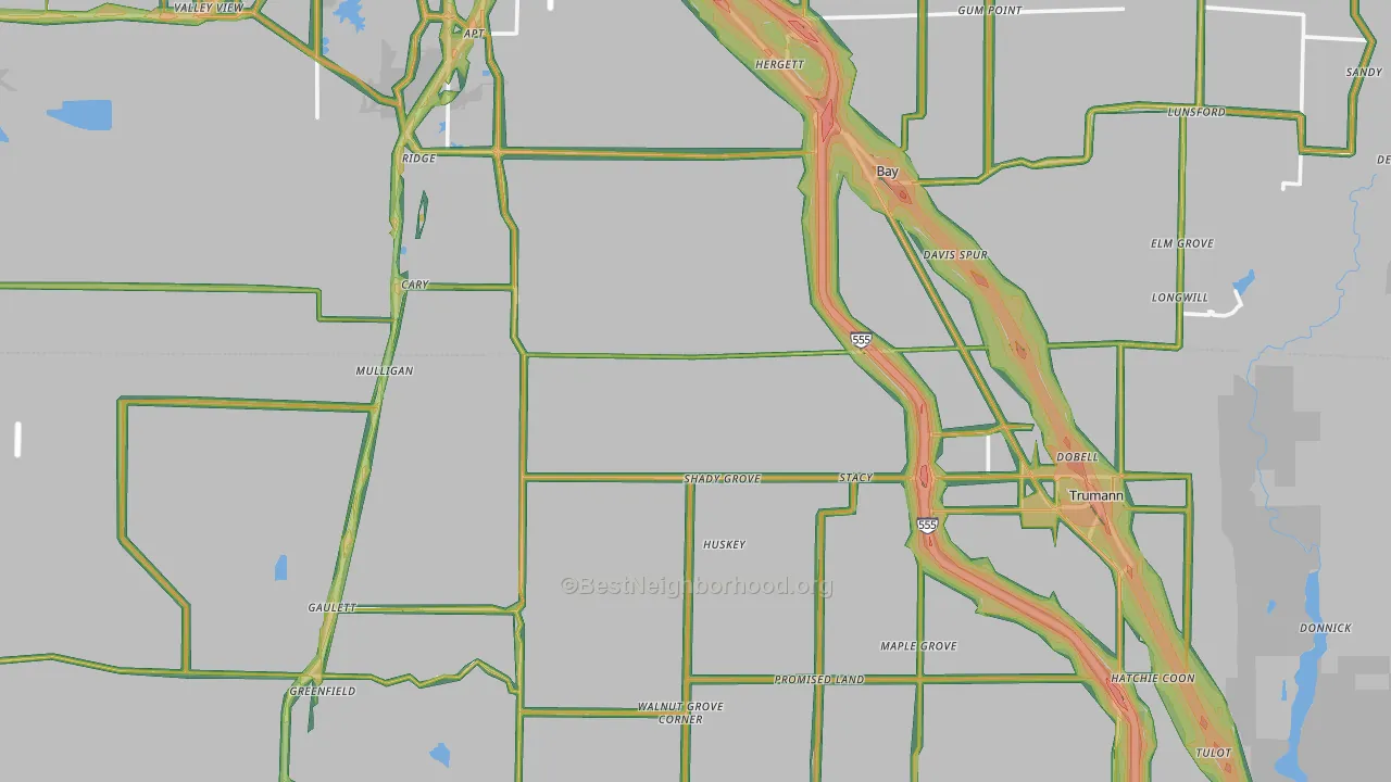 Shady Grove, AR Map of Noise Levels in Shady Grove