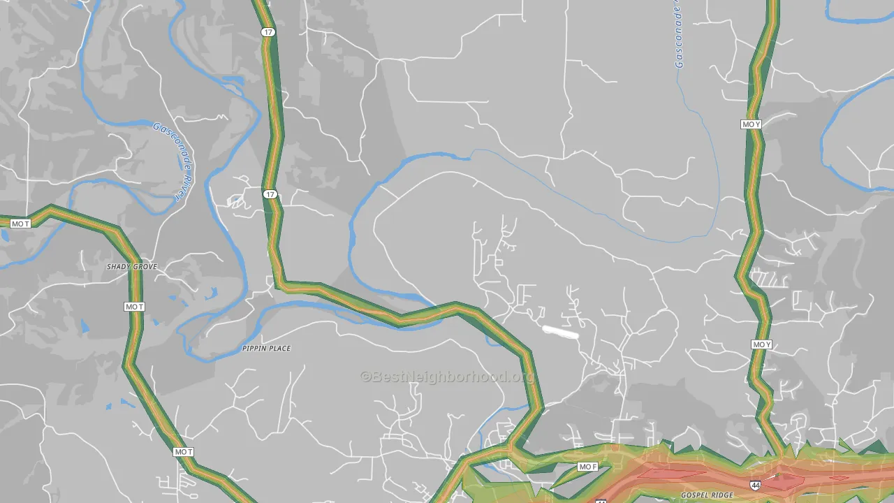 Shady Grove, MO Map of Noise Levels in Shady Grove