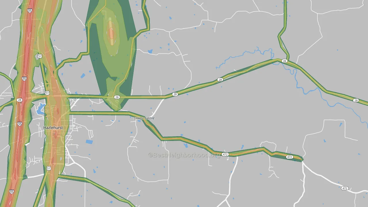 Shady Grove, MS Map of Noise Levels in Shady Grove