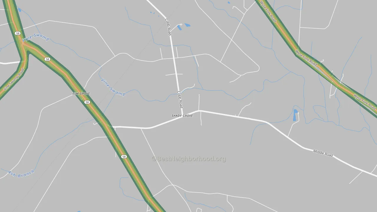 Shady Grove, NC Map of Noise Levels in Shady Grove