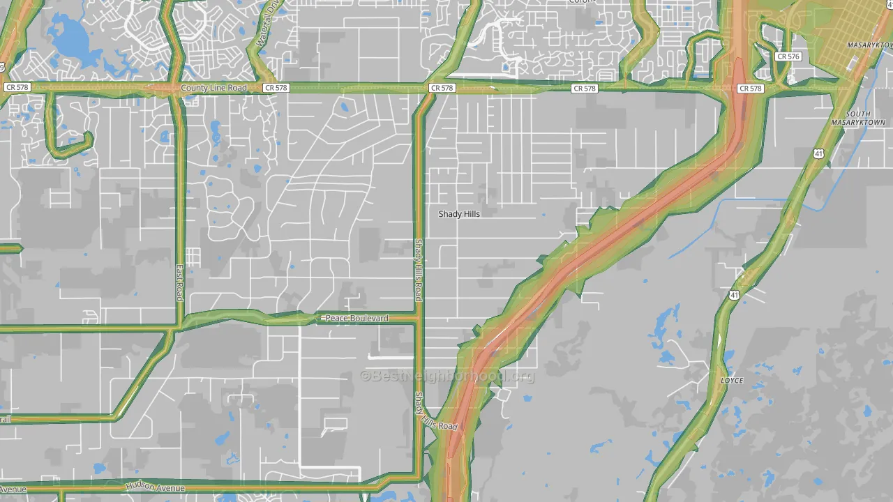 Shady Hills, FL Map of Noise Levels in Shady Hills