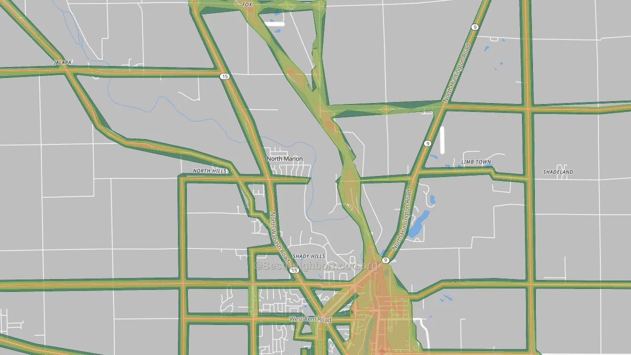 Shady Hills, IN Map of Noise Levels in Shady Hills